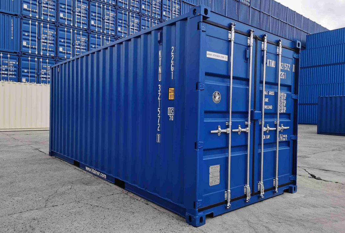 20ft blue shipping container, new one-trip condition