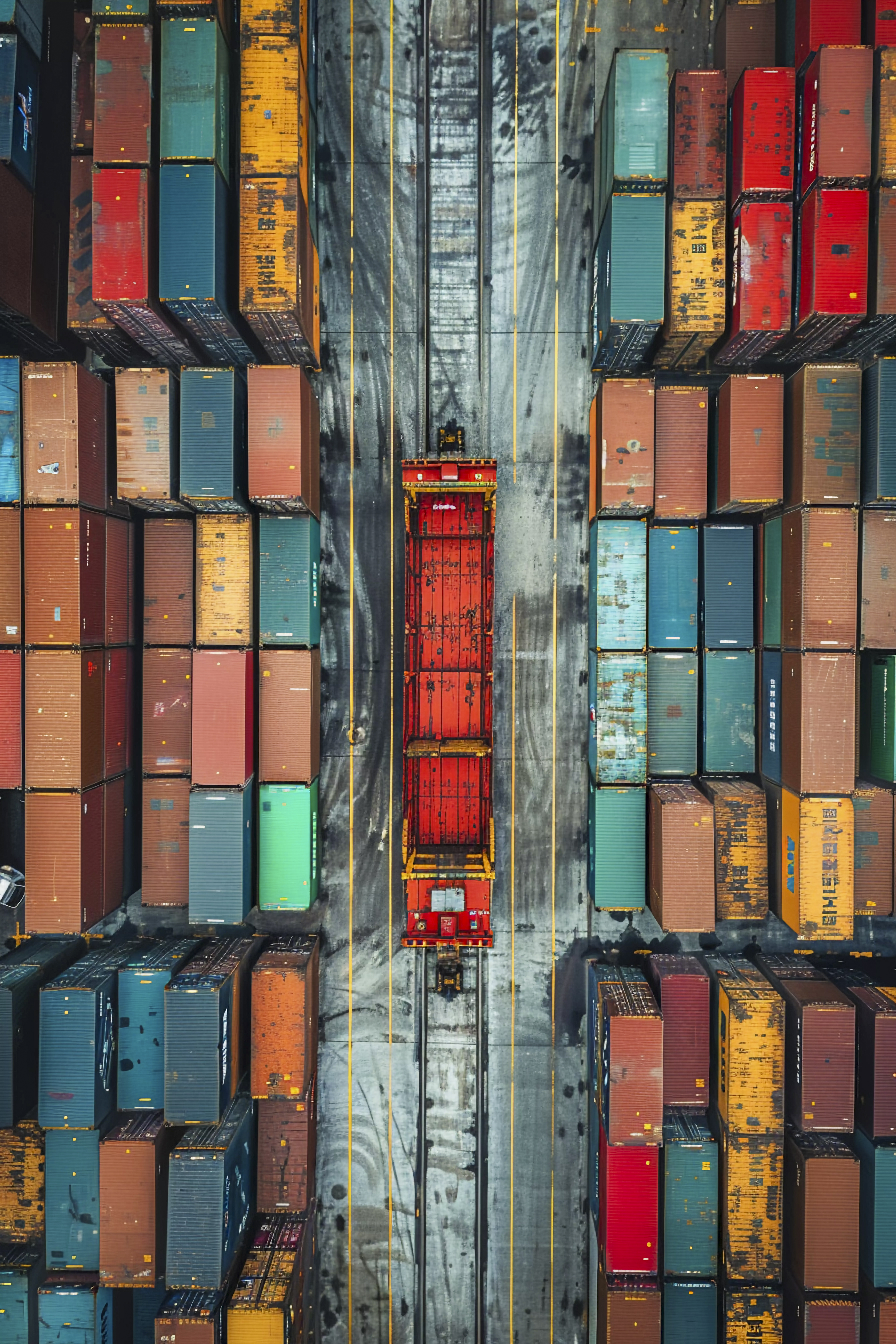 Aerial view of shipping container yard